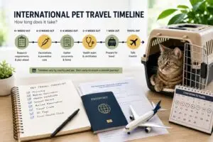 A cat prepared for international pet travel, representing Air France's pet travel policy