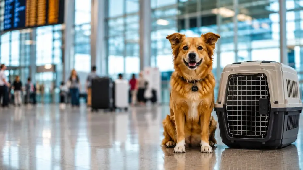 A dog preparing for international travel, representing CDC high-risk country entry requirements